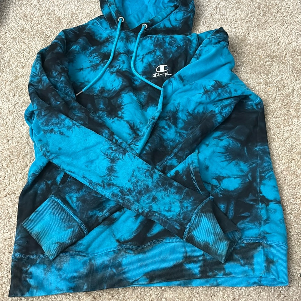 Blue & Black Tiedye Champion Hoodie